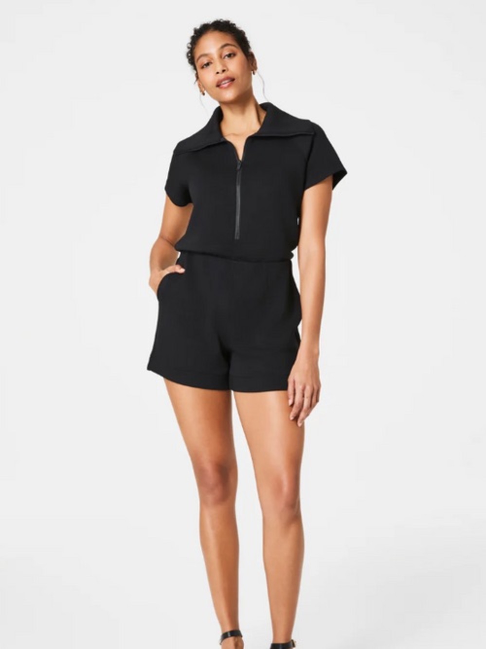 SPANX Black Short Sleeve Zip-Front Romper